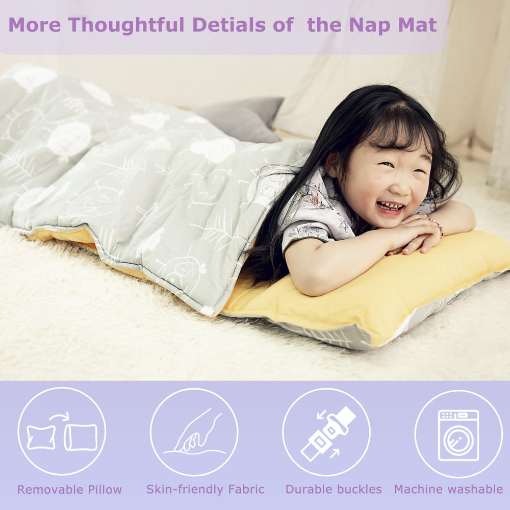 Hi Sprout nap mat rolls into a compact carry case for easy portability.