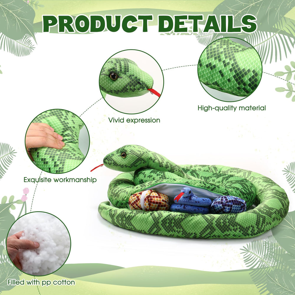 Hiboom multifunction snake plush can be used as a pillow or decor prop.