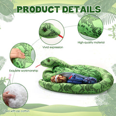 Hiboom multifunction snake plush can be used as a pillow or decor prop.