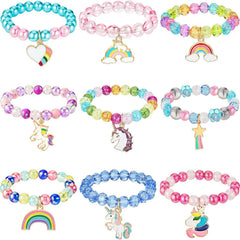 Hicarer unicorn rainbow bracelets set shows nine colorful beads for party decorations.