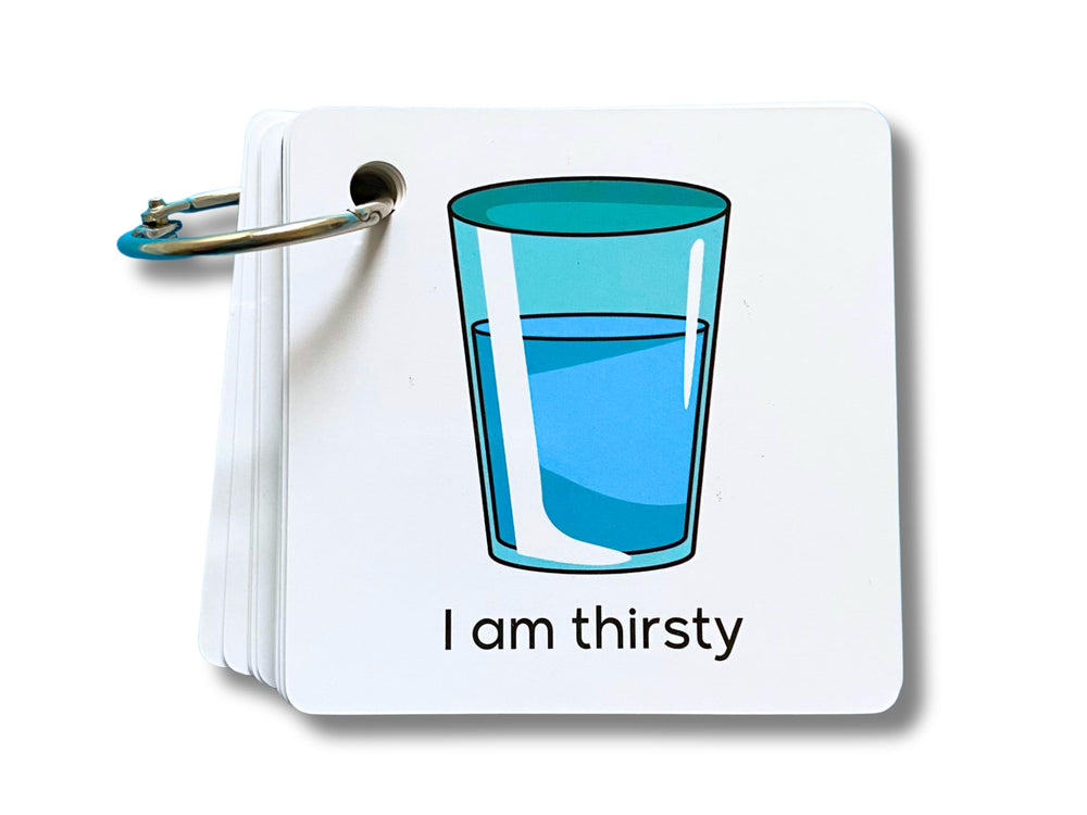 Hidaya Prints ring-binder communication cards enable quick non-verbal signaling on the go.