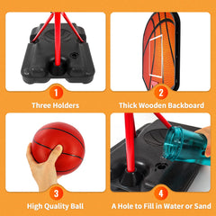 Hieoby easy-assembly kit with backboard, rim, net, and ball.