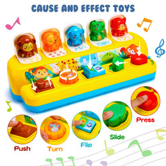 Hieoby vibrant buttons and colors stimulate visual tracking during play.