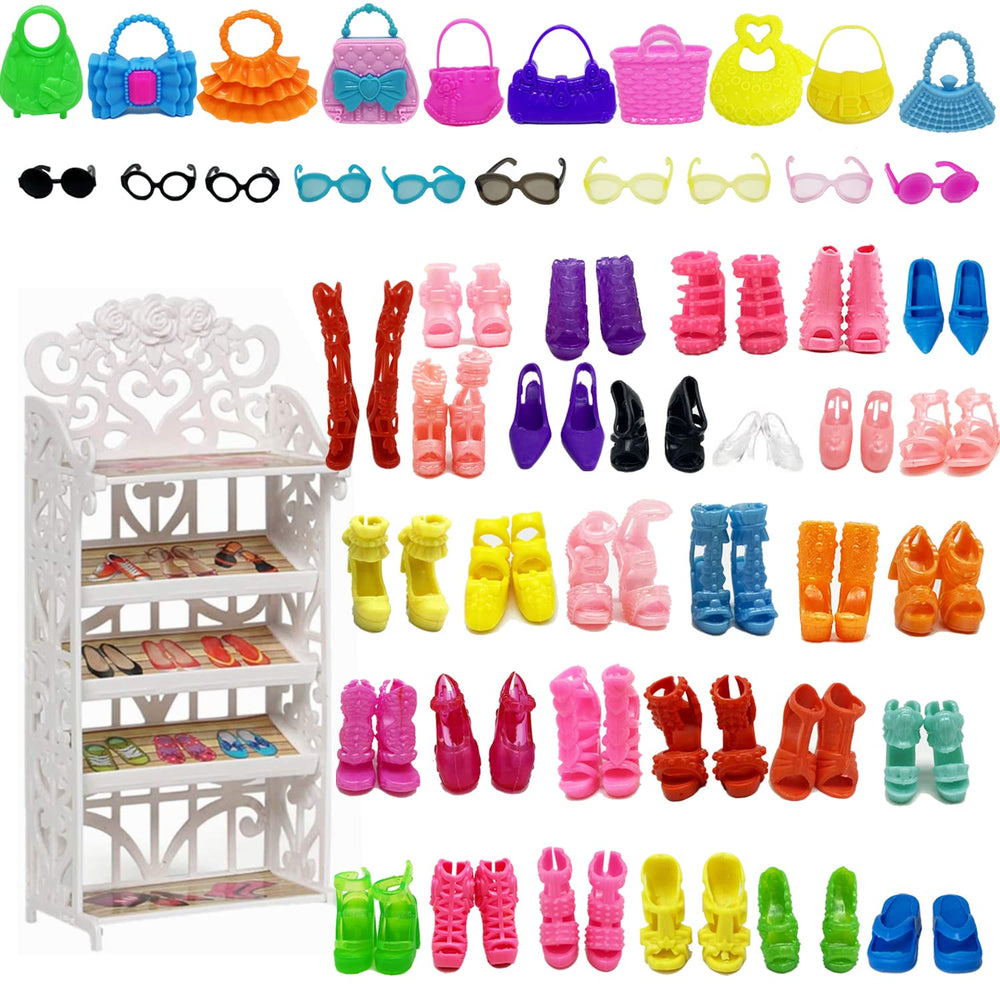 HighFun doll shoe rack display for 11.5-inch dolls, organized and accessible