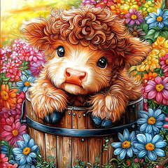 MINIWAN Highland Cow puzzle in a floral garden for relaxing family time.