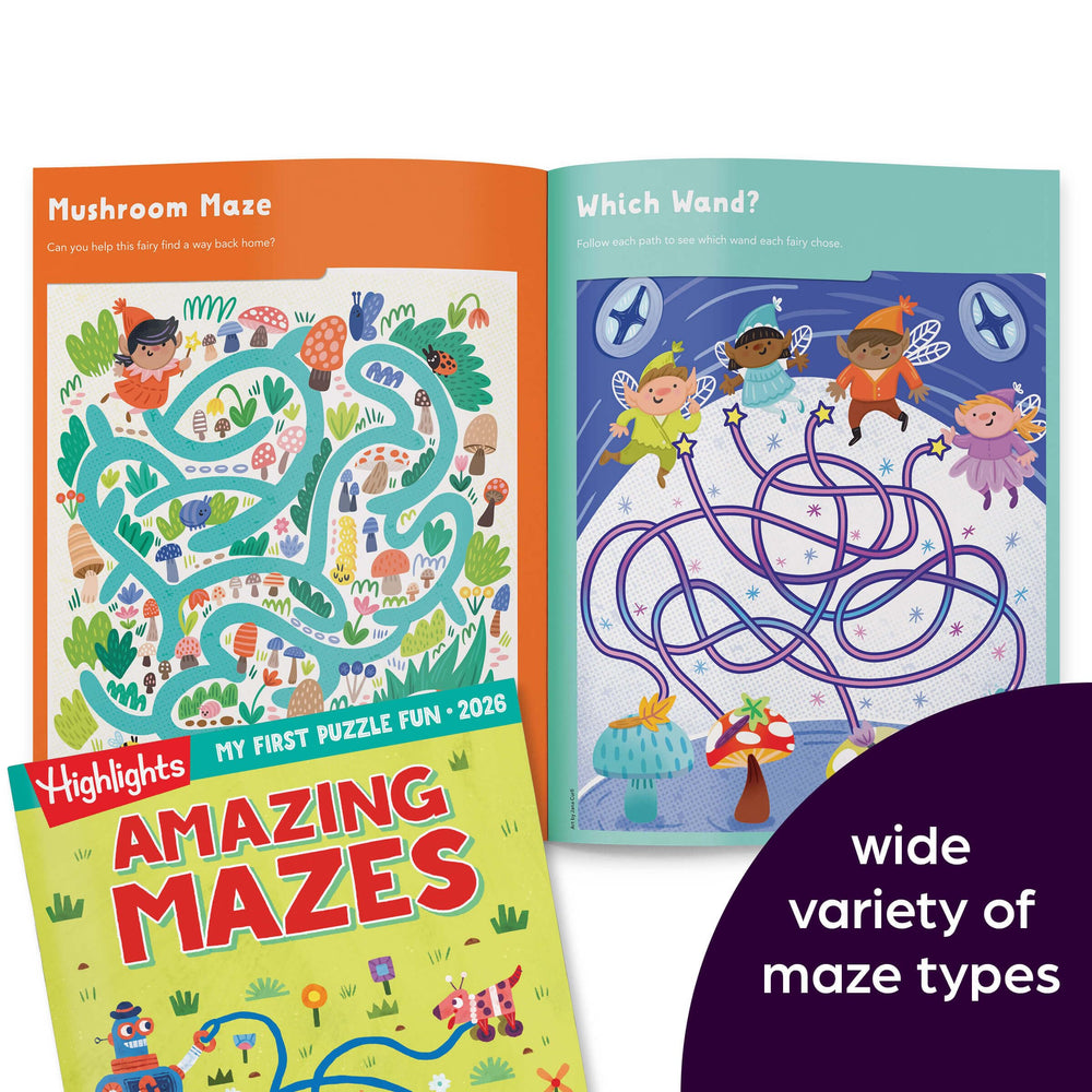 Highlights for Children My First Puzzle Fun 2026 mazes page encouraging hand eye coordination