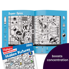 Highlights Hidden Pictures 2026 coloring-page image offers post-find coloring for creativity.