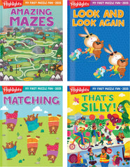 Highlights My First Puzzle Fun four-book set cover image showing travel-friendly design for kids