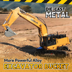 Highmall RC Excavator uses rubber tracks for stable movement on sand and grass