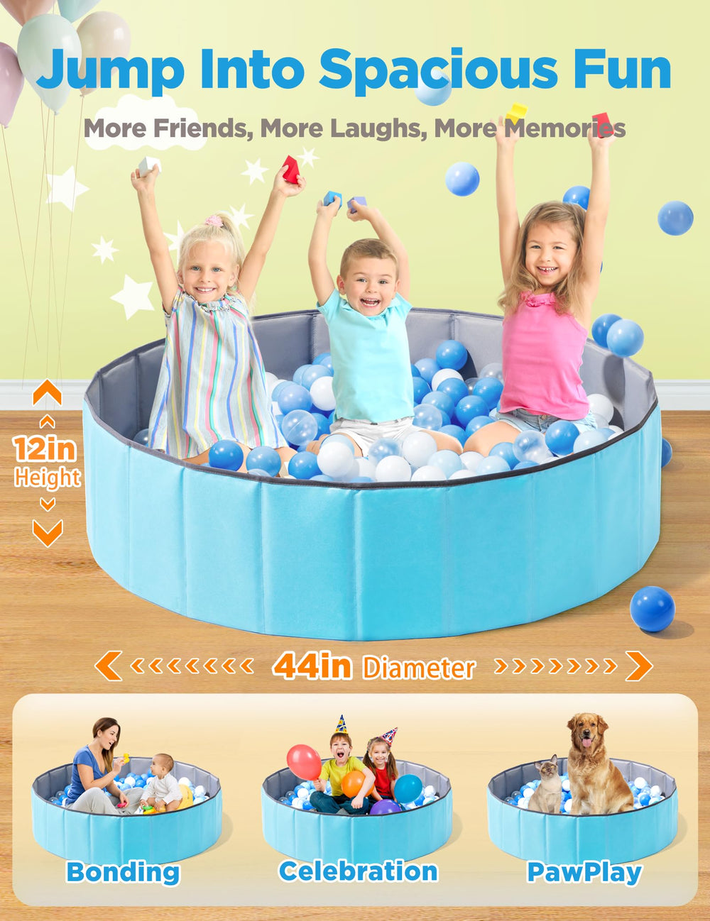 Hikiddy ball pit with pop-up playmat supports stable shape during play