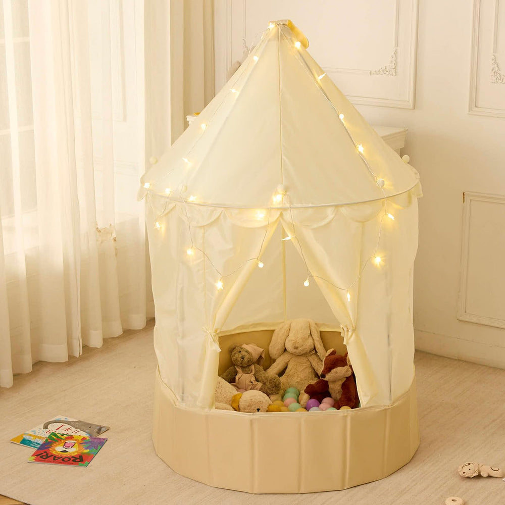 Hikiddy play tent with ball pit, front view, inviting indoor play