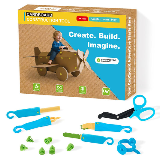 HIKISS 168-piece cardboard tools kit boxed for family crafting sessions.