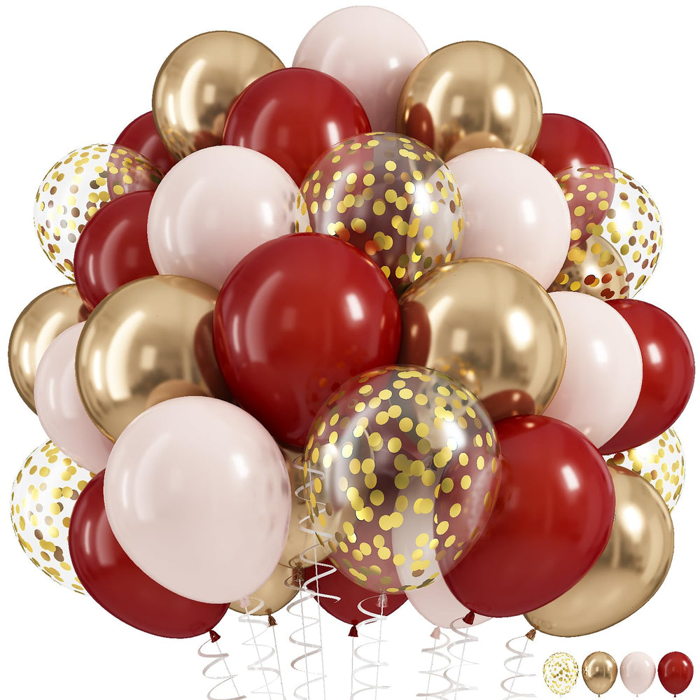 HILAVO burgundy and gold balloon set for stylish party backdrops and photo moments.