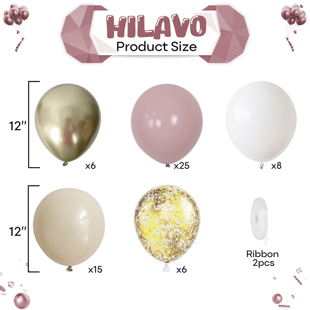 HILAVO dusty pink and gold balloon collection closeup for vibrant event accents.