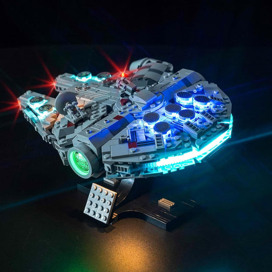 Hilighting LED Light Kit for LEGO 75375 Millennium Falcon assembly brightens intricate details.