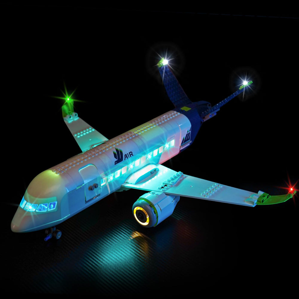 Hilighting LED light kit for LEGO Airplane 60367 enhances display with vibrant lighting.