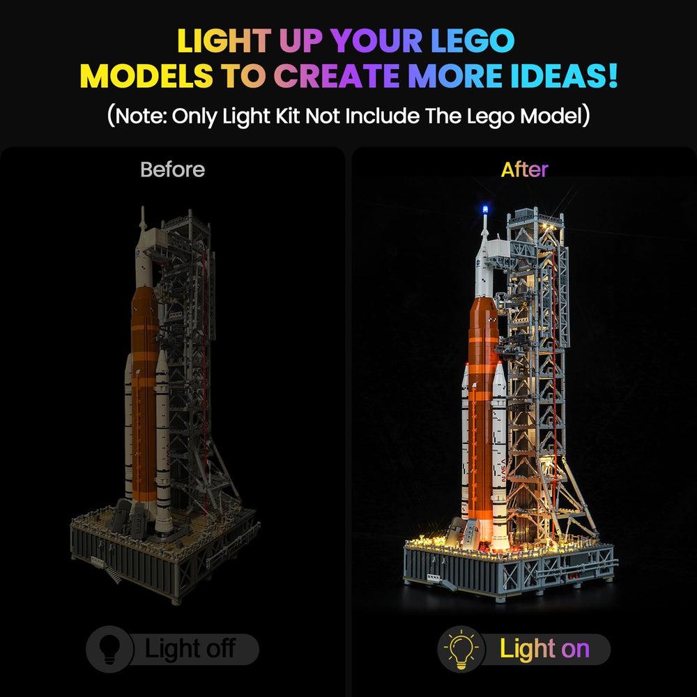 Hilighting LED light kit with remote control enables dynamic lighting for LEGO NASA sets.