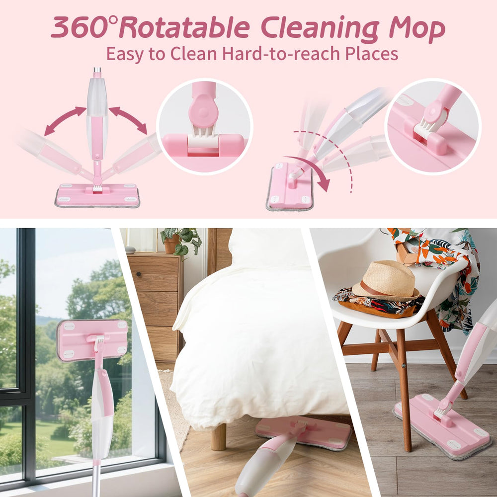 Hilsoeet Kids Spray Mop Pink detachable rotating head reaches corners