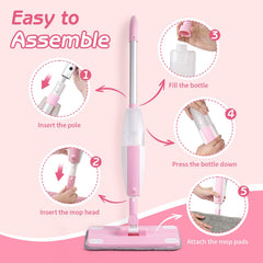 Hilsoeet Kids Spray Mop Pink child using the mop for floor cleaning