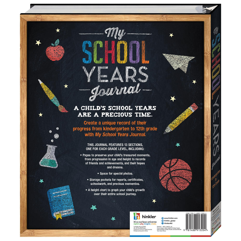 Inside pages of the Hinkler journal guide year-by-year memory keeping.