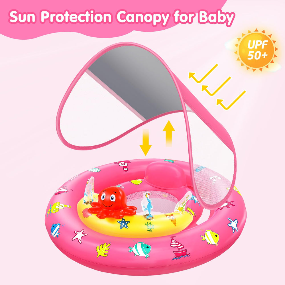 Hinzer baby pool float squeaky octopus toy engages babies during water play.