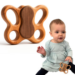 HIPPO TOYS Baby Rattle Teether in beechwood shows natural, safe teething material for babies