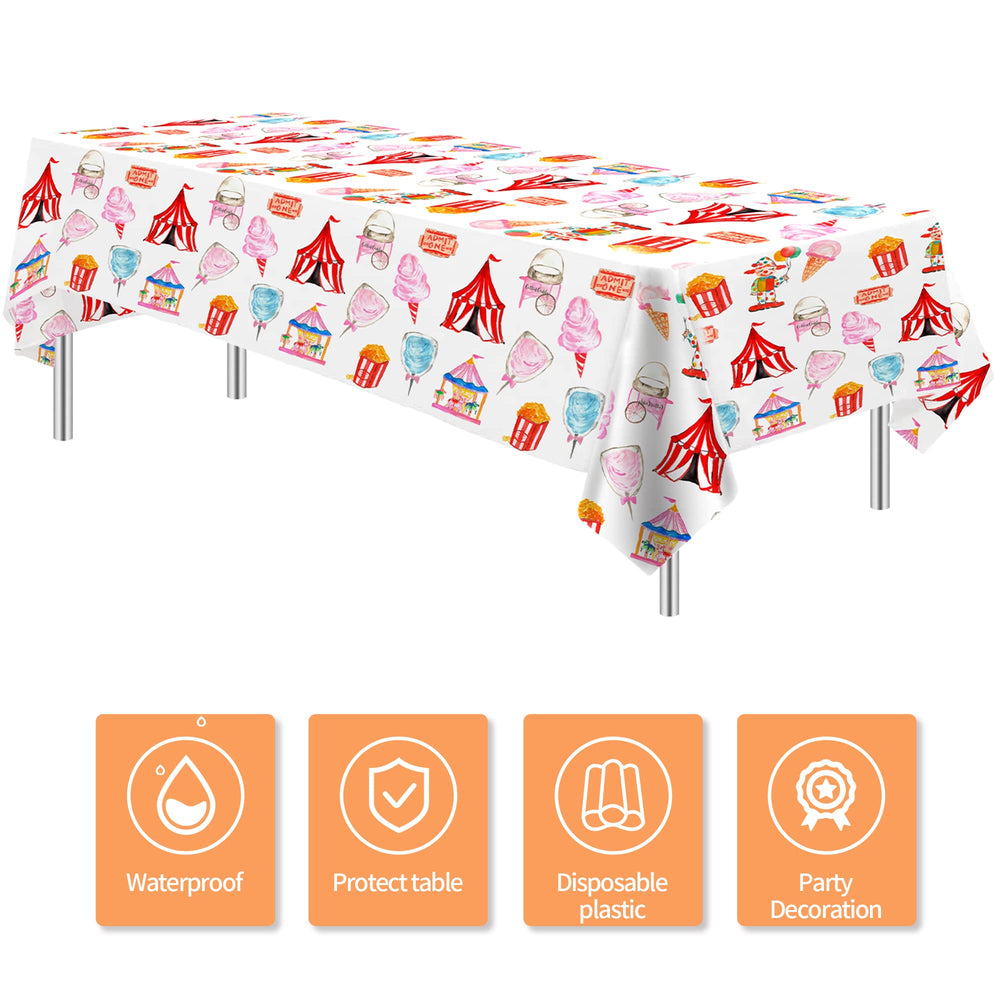 HIPVVILD Circus tablecloth on table spread adds bold color to celebrations.
