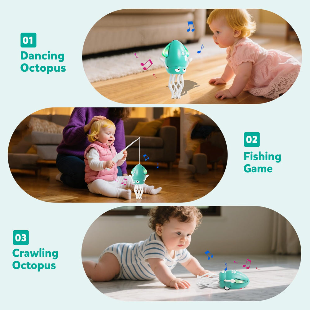 Hirger Dancing Octopus Toy with glowing lights and music supports early crawling development