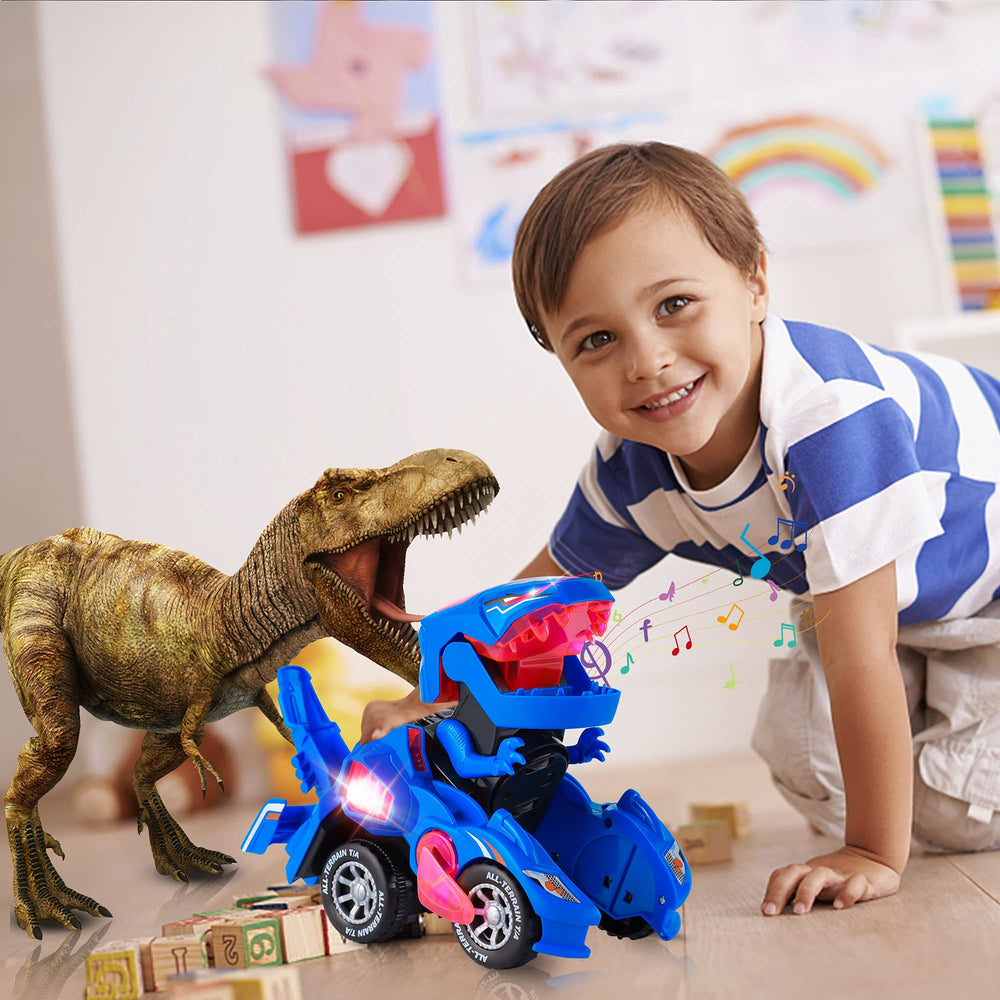 Hirger transforming dino car LED lights show colorful effects during fun rides