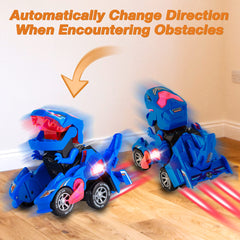 Hirger transforming dino car side view highlights auto-drive and dinosaur conversion in action