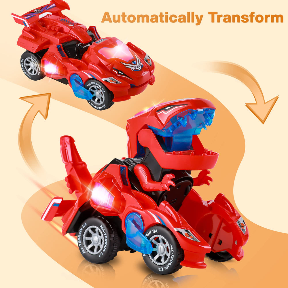 Hirger transforming dinosaur car toy in dino mode with roaring sound enhances pretend play