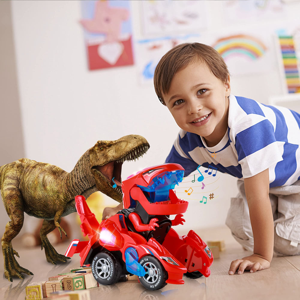 Hirger transforming dinosaur car toy LED lights and sounds boost visual appeal