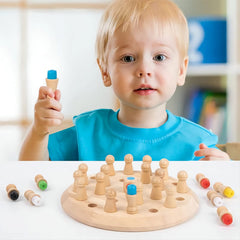 Hirger Wooden Memory Chess learning moment with kids and parent.