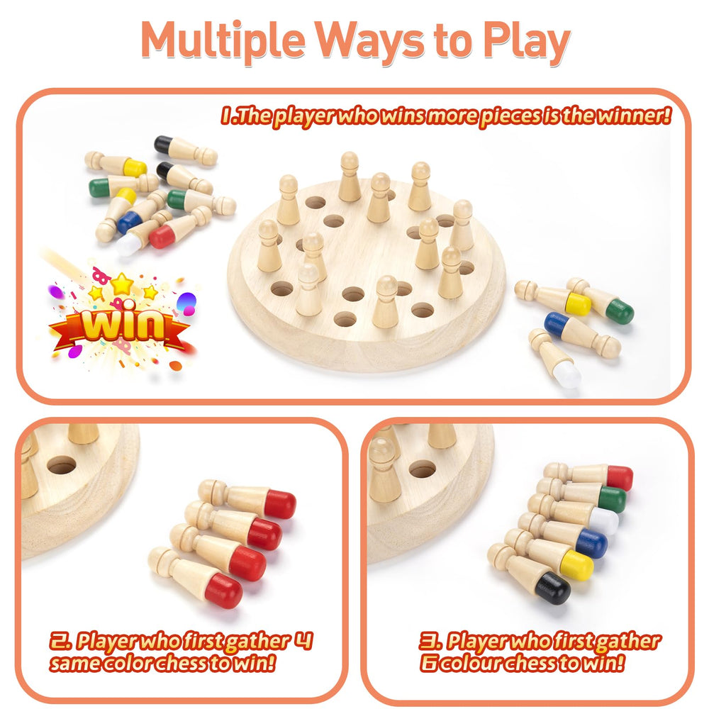 Hirger Wooden Memory Chess pegs laid out for a memory round.