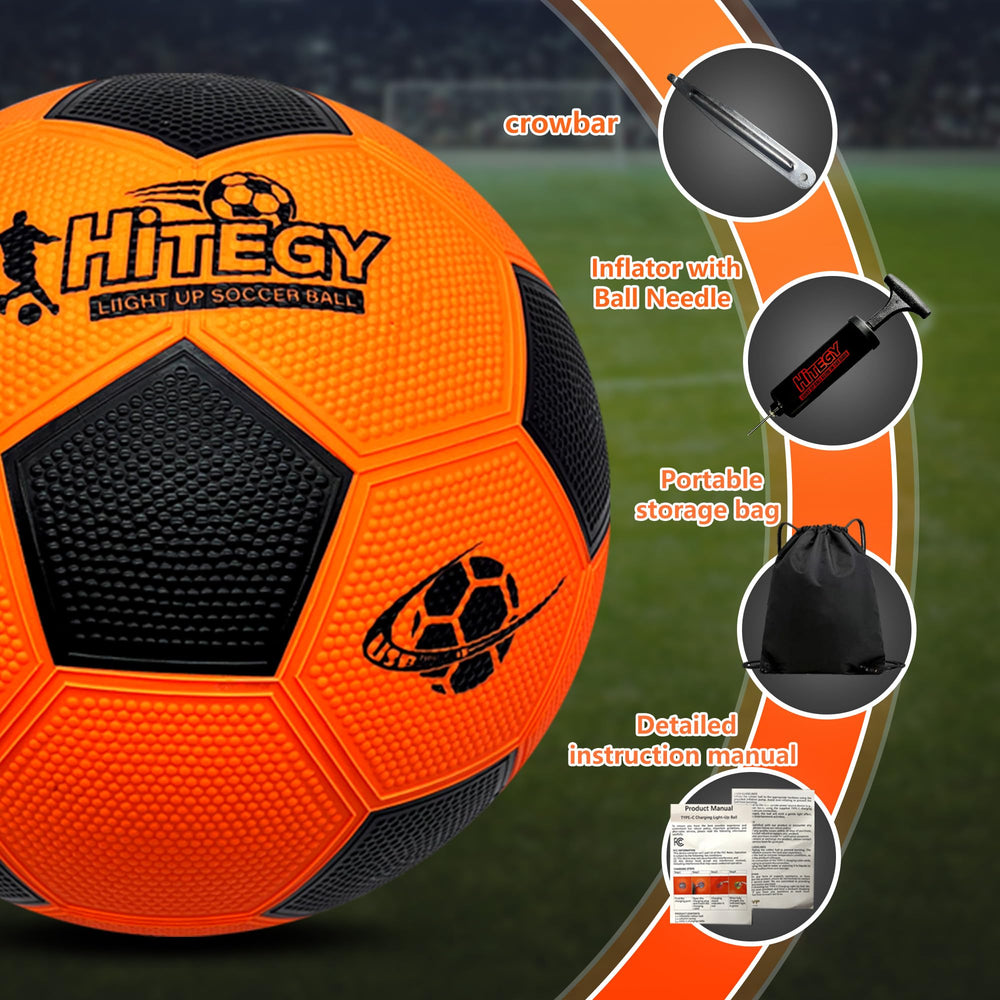 HITEGY rechargeable LED ball with charging cable for extended sessions.