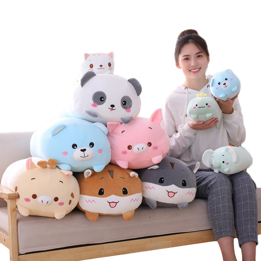 Hitoshe pig plush on sofa adds playful decor and comfort