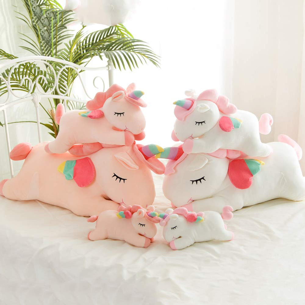 Hitoshe unicorn plush enhances bed or room decor with a friendly silhouette