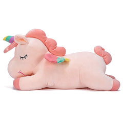 Hitoshe unicorn plush pillow in soft pink for cozy cuddling and sleep time