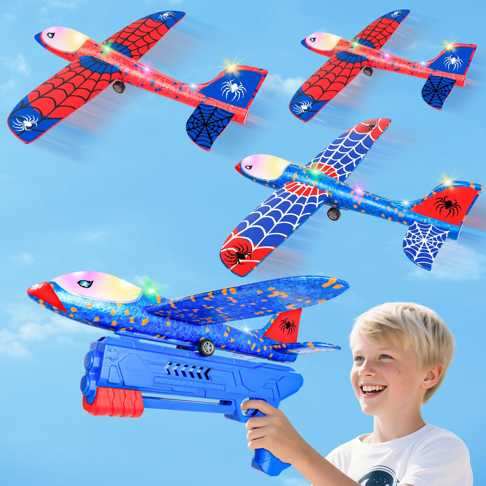 HitToys airplane launcher 3-pack with foam gliders for outdoor play