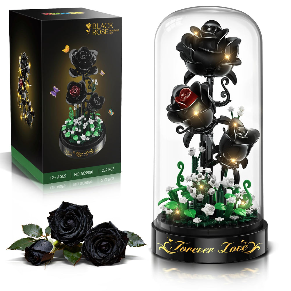 HiWEEGO flower-building-set with LED light close-up highlights illuminated petals for ambient room decor.