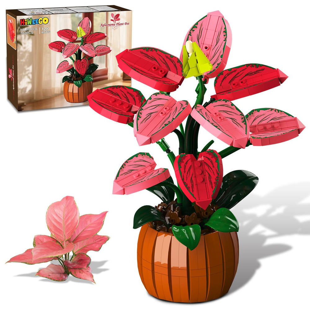 HiWEEGO Flowers Bonsai Building Kit with vibrant red leaves for a lively home accent.