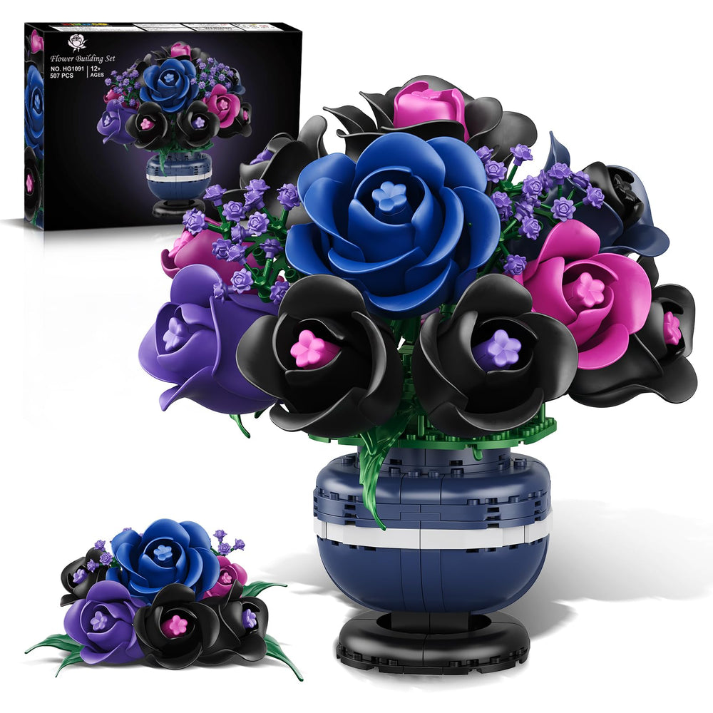 HiWEEGO black purple rose bonsai with dramatic petals opened for display