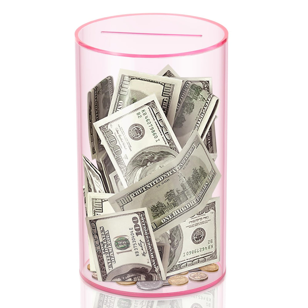 Hizgo clear pink piggy bank with coin slot for visible savings progress