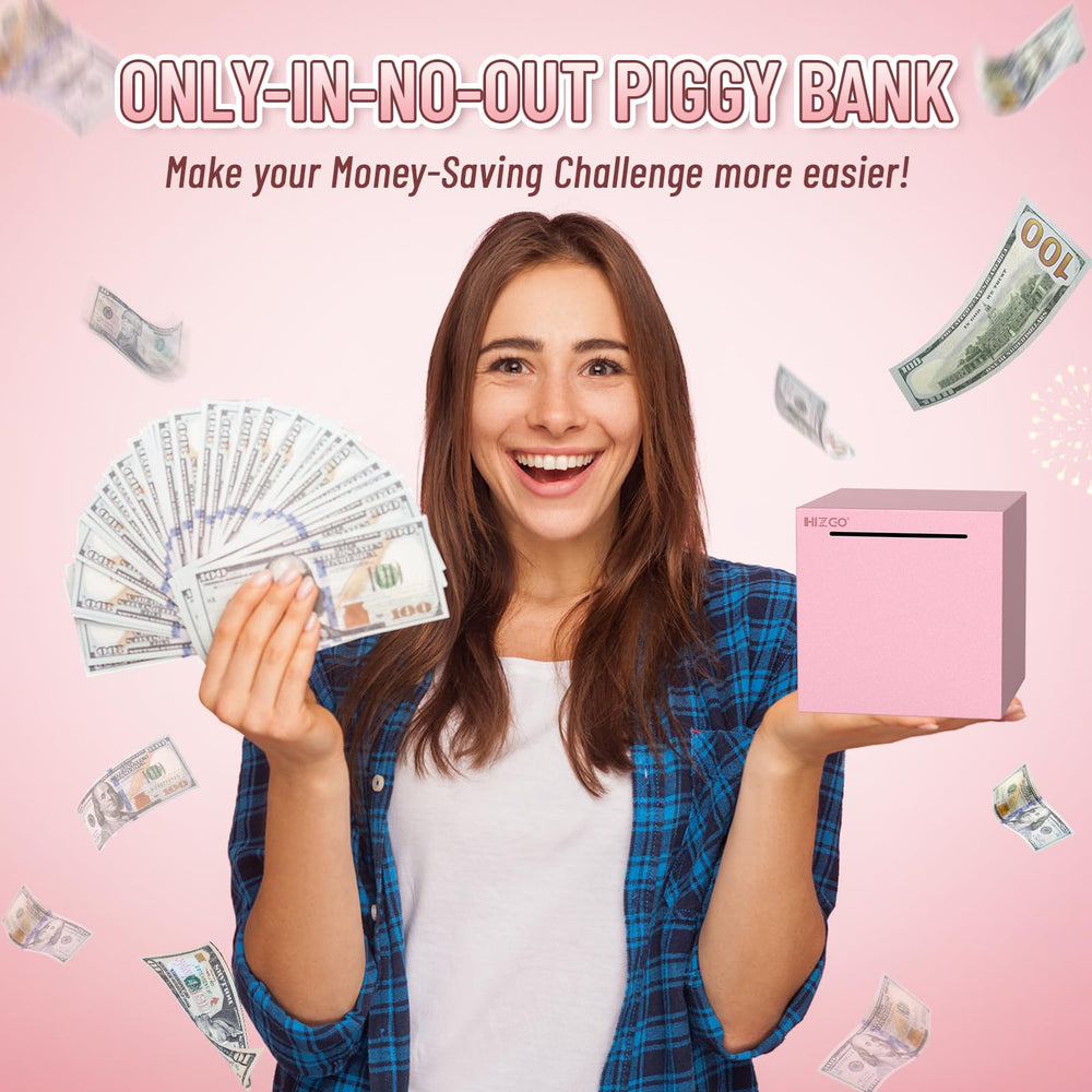 Hizgo piggy bank color and size options for personalized saving.