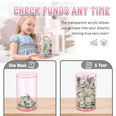 Hizgo sealed clear piggy bank demonstrates the unopenable design