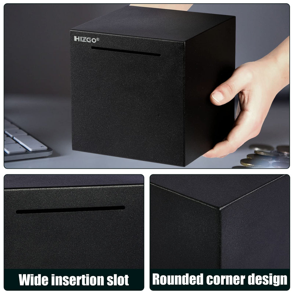 Hizgo piggy bank six-sided closure emphasizing secure saving sessions.