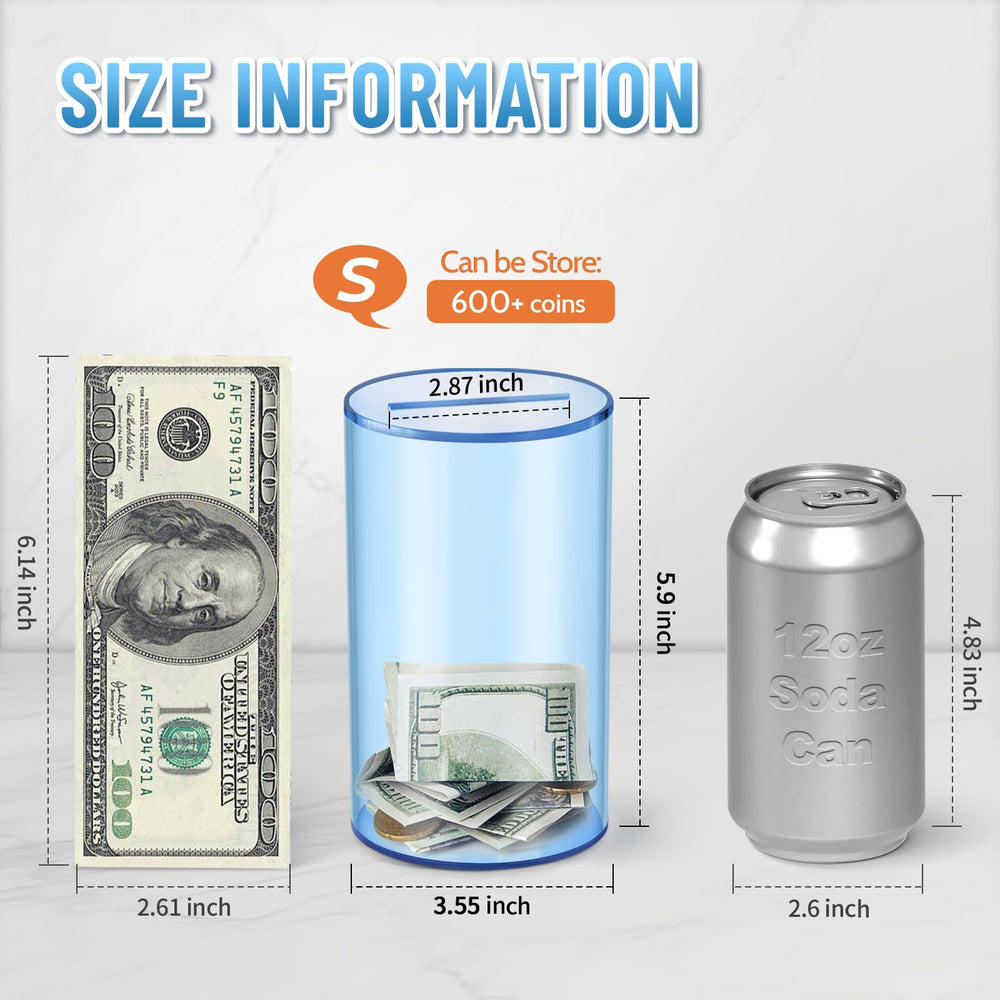 Hizgo small blue acrylic piggy bank clear body to monitor funds