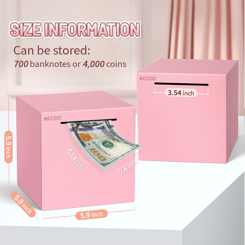 hizgo pink piggy bank side profile highlights unopenable design that motivates saving