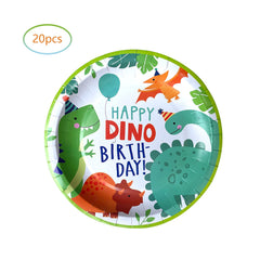 HJFZLY Watercolor Dinosaur Tableware helps set up a cohesive party look.