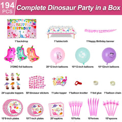 HJINGY pink dinosaur balloons create a playful, colorful party atmosphere.